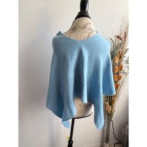 Hannah Rose Light Blue 100% Cashmere Asymmetrical Poncho Wrap Cape One Size